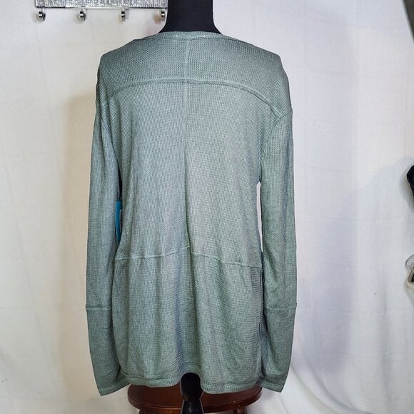 Fringe Studios Green Cotton Poly LS Deep Side Slit High Low Waffle Knit Top Sz M - Picture 10 of 16
